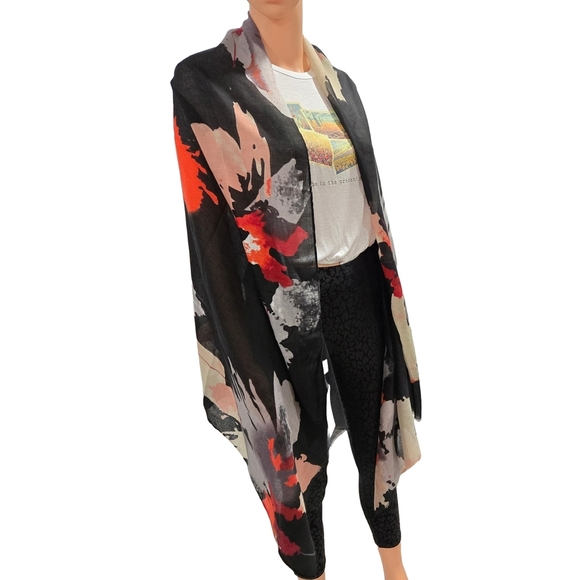 Jessica McClintock Black and Red Scarf Wrap - Picture 5 of 8